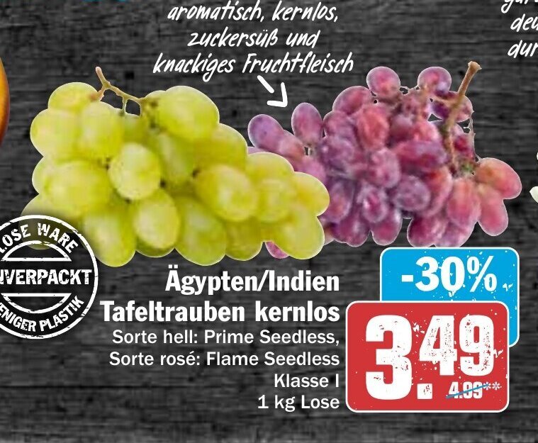 Hit Ägypten/Indien Tafeltrauben kernlos 1kg Angebot