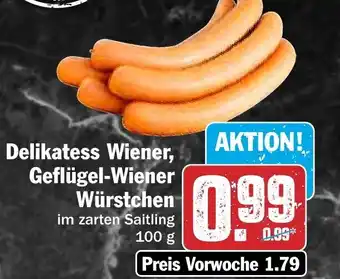 Hit Delikatess Wiener, Geflügel-Wiener Würstchen 100g Angebot