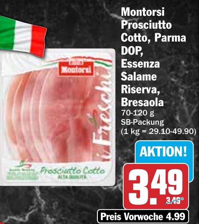 Hit Montorsi Prosciutto Cotto, Parma DOP, Essenza Salame Bresaola 70-120g Angebot