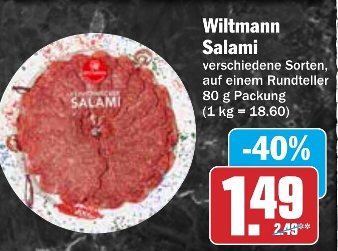 Hit Wiltmann Salami 80g Angebot