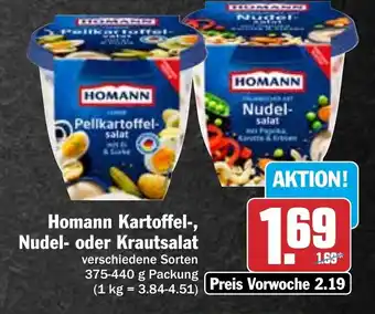 Hit Homann Kartoffel-, Nudel- oder Krautsalat verschiedene Sorten 375-440 g Packung Angebot