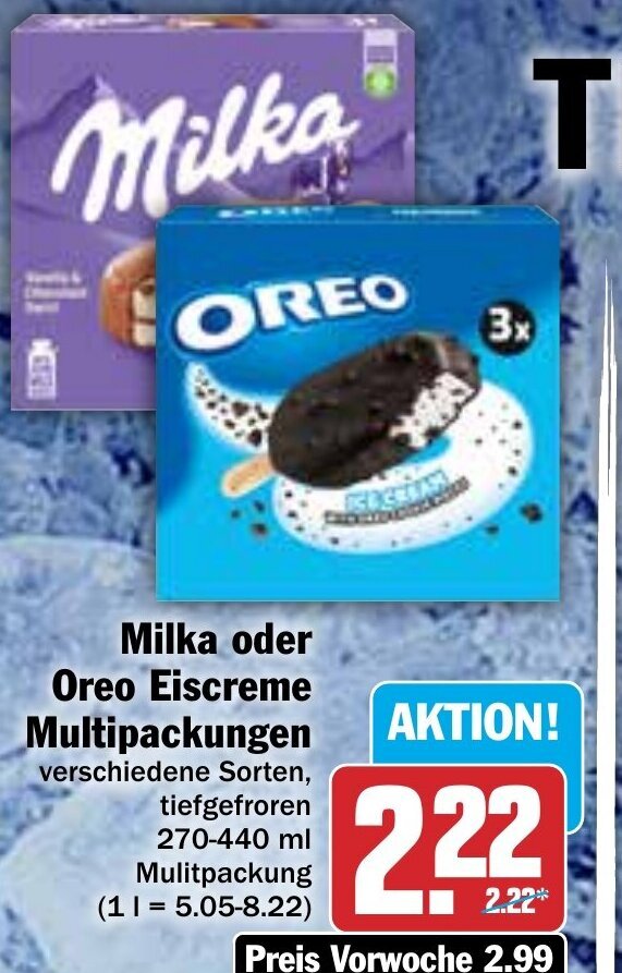 Hit Milka oder Oreo Eiscreme Multipackungen 270-440ml Angebot