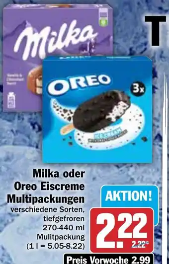 Hit Milka oder Oreo Eiscreme Multipackungen 270-440ml Angebot