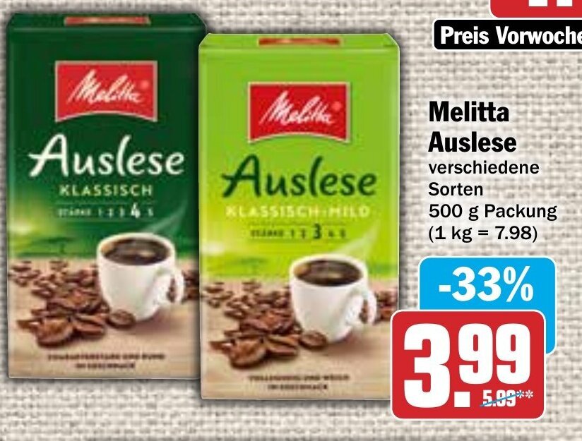Hit Melitta Auslese 500g Angebot
