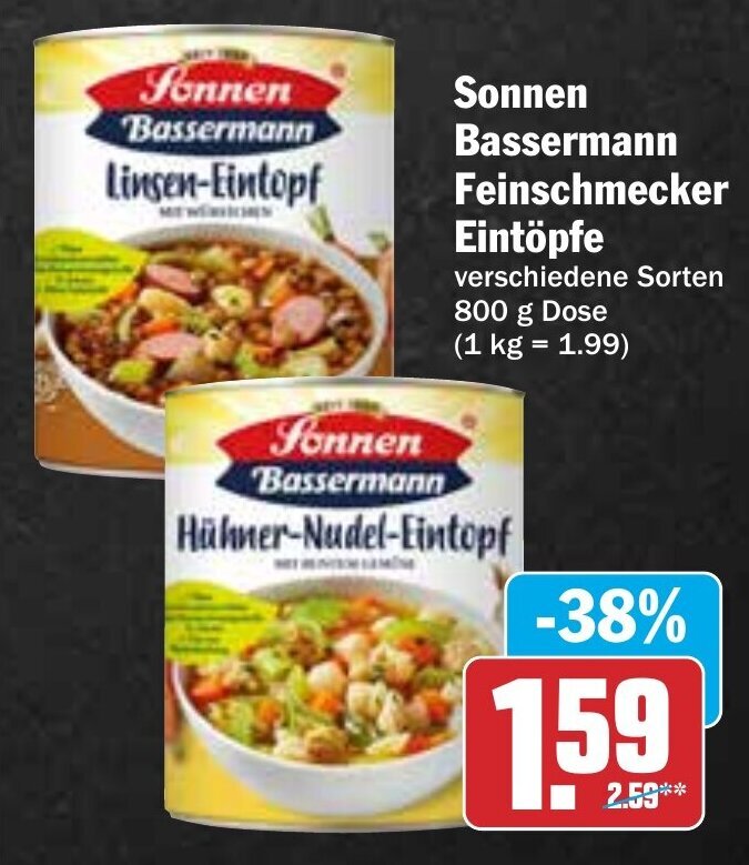 Hit Sonnen Bassermann Feinschmecker Eintöpfe 800g Angebot