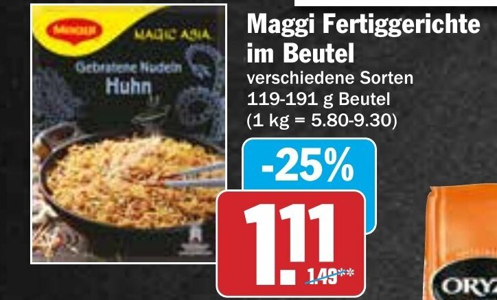 Hit Maggi Fertiggerichte im Beutel 119-191 g Beutel Angebot