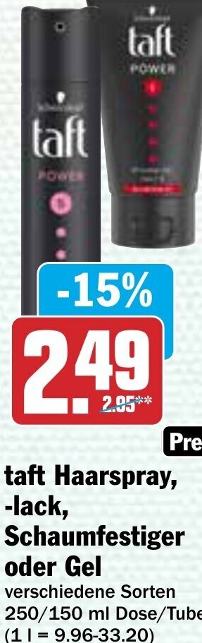 Hit taft Haarspray, -lack, Schaumfestiger oder Gel 250-150ml Angebot