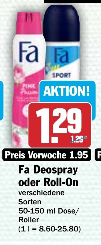 Hit Fa Deospray oder Roll-On 50-150ml Angebot