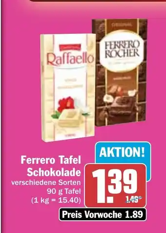 Hit Ferrero Tafel Schokolade 90g Angebot