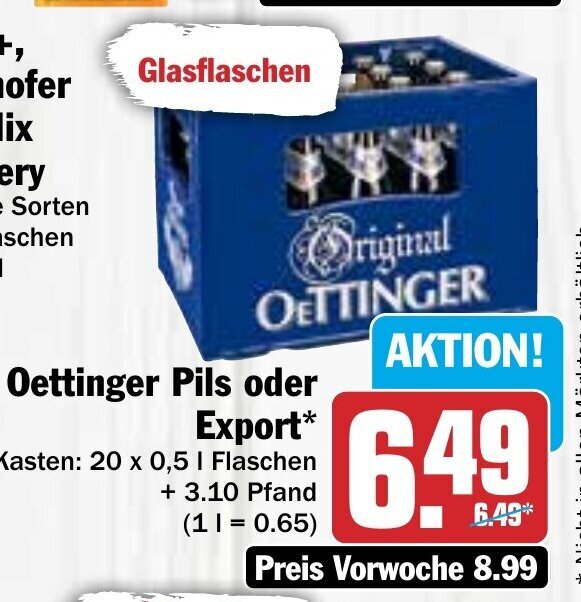 Hit Oettinger Pils oder Export* Angebot