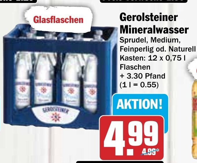Hit Gerolsteiner Mineralwasser 12x0,75l Angebot