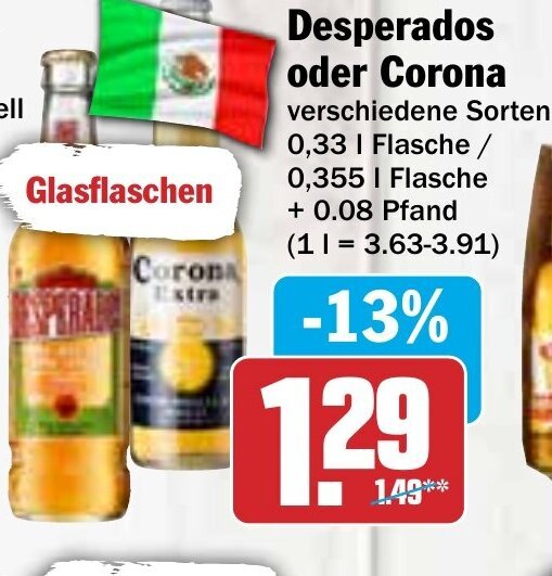 Hit Desperados oder Corona 0,33l Angebot
