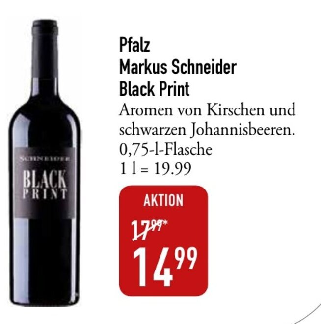 Galeria Markthalle Markus Schneider Black Print 750ml Angebot