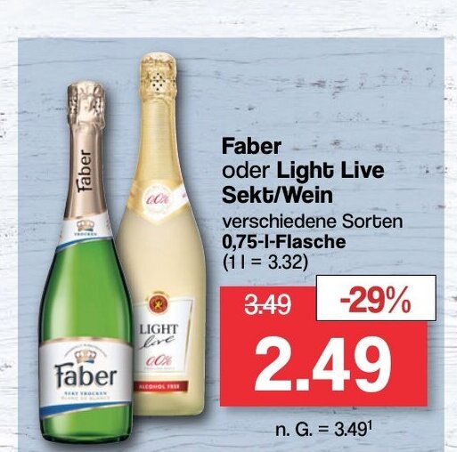 Famila Nord West Faber oder Light Live Sekt/Wein 750ml Angebot