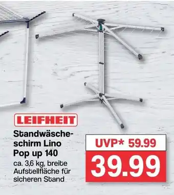 Famila Nord West LEIFHEIT Standwäsche-schirm Lino Pop up 140 ca. 3,6 kg, breite Aufstellfläche für sicheren Stand Angebot