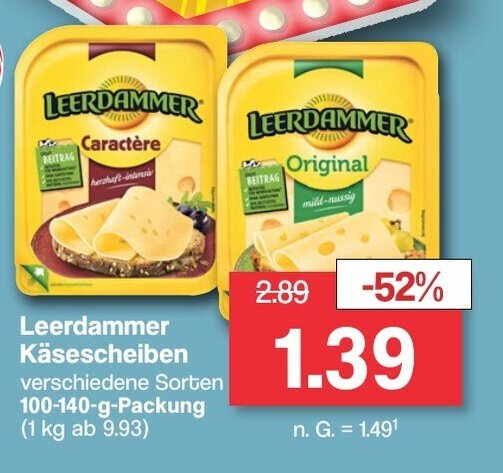 Famila Nord West Leerdammer Käsescheiben verschiedene Sorten 100-140-g-Packung (1 kg ab 9.93) Angebot