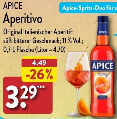 Aldi Nord APICE Aperitivo 0,7 L Flasche Angebot
