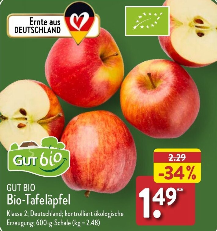 Aldi Nord GUT BIO Bio-Tafeläpfel 600 g Schale Angebot