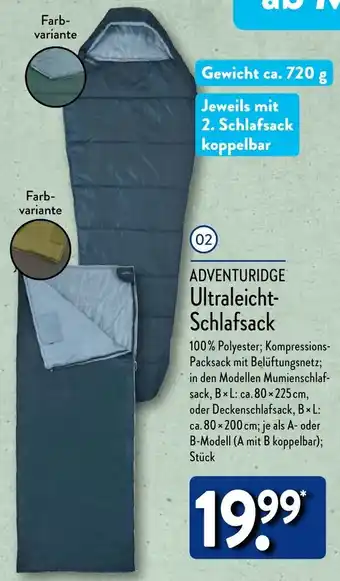 Aldi Nord ADVENTURIDGE Ultraleicht-Schlafsack Angebot