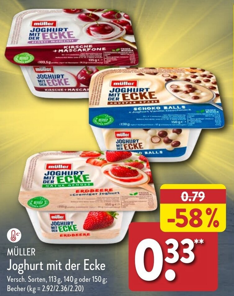 Aldi Nord MÜLLER Joghurt mit der Ecke 113 g, 140 g oder 150 g Angebot