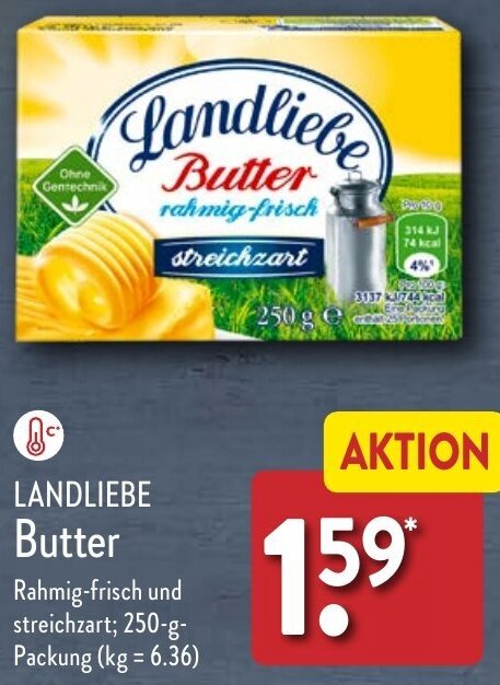 Aldi Nord LANDLIEBE Butter 250-g-Packung Angebot