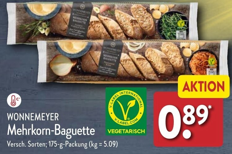 Aldi Nord WONNEMEYER Mehrkorn-Baguette 175 g Packung Angebot
