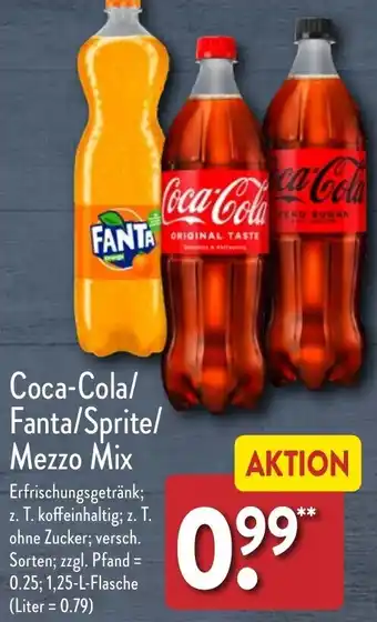 Aldi Nord Coca-Cola/ Fanta/Sprite/ Mezzo Mix 1,25-L-Flasche Angebot