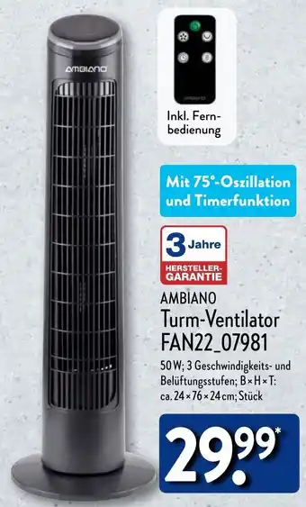 Aldi Nord AMBIANO Turm-Ventilator FAN22_07981 Angebot