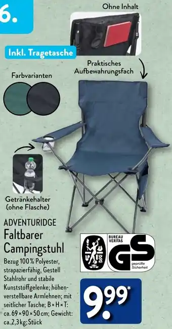 Aldi Nord ADVENTURIDGE Faltbarer Campingstuhl Angebot