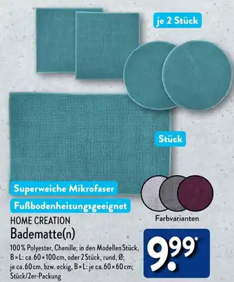 Aldi Nord HOME CREATION Badematte(n) Angebot