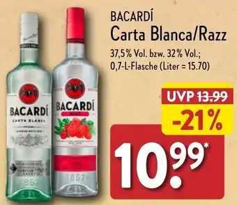 Aldi Nord BACARDÍ Carta Blanca/Razz 0,7 L Flasche Angebot