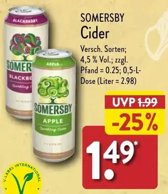 Aldi Nord SOMERSBY Cider 0,5 L Dose Angebot