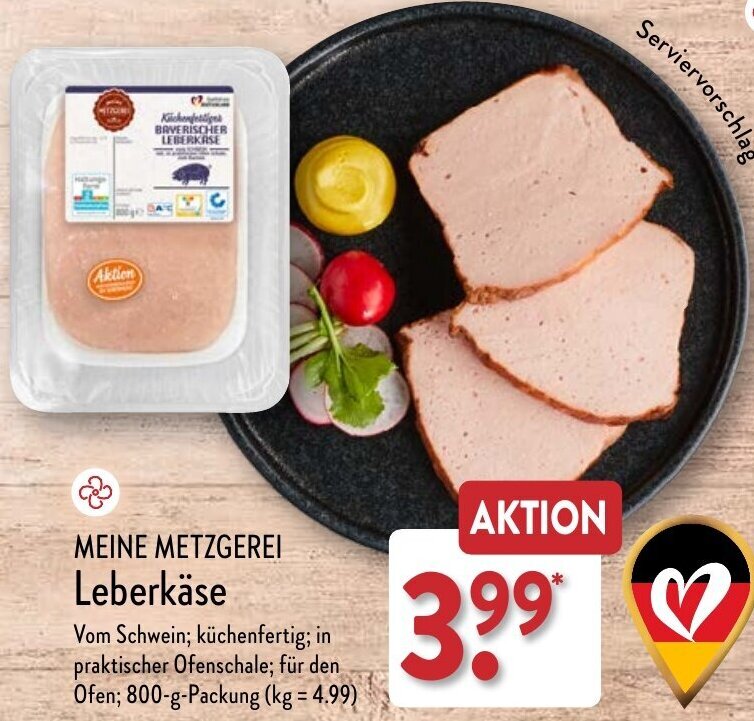 Aldi Nord MEINE METZGEREI Leberkäse 800 g Packung Angebot