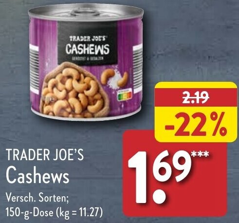 Aldi Nord TRADER JOE'S Cashews 150 g Dose Angebot