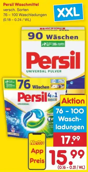 Netto Marken-Discount Persil Waschmittel 76 - 100 Waschladungen Angebot