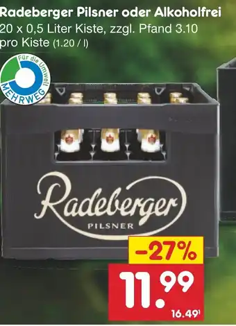 Netto Marken-Discount Radeberger Pilsner oder Alkoholfrei 20 x 0,5 Liter Kiste Angebot