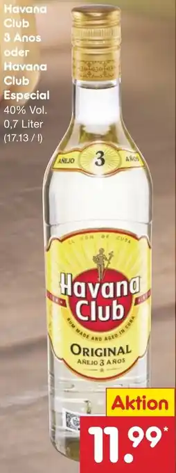 Netto Marken-Discount Havana Club 3 Anos oder Havana Club Especial 0,7 Liter Angebot