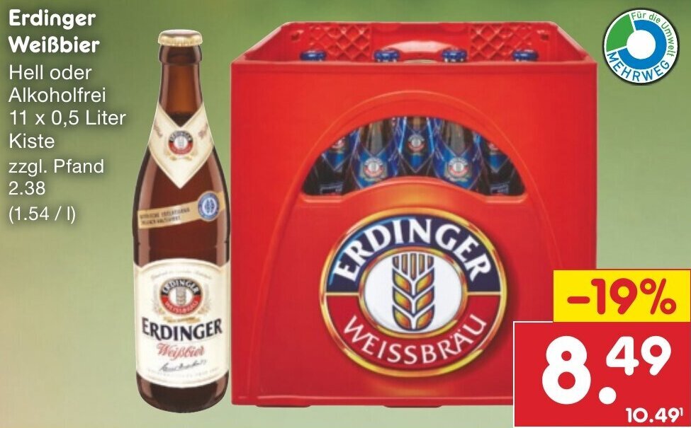 Netto Marken-Discount Erdinger Weißbier 11 x 0,5 Liter Kiste Angebot