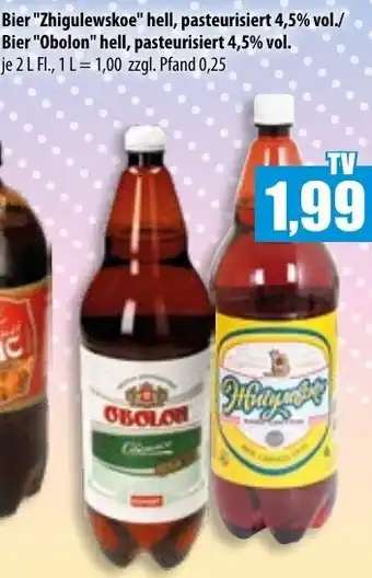 Mix Markt Bier "Zhigulewskoe" hell, pasteurisiert 4,5% vol./ Bier "Obolon" hell, pasteurisiert 4,5% vol. 2 L Fl. Angebot