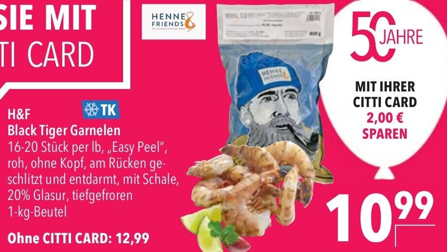 CITTI Markt H&F Black Tiger Garnelen 1 kg Beutel Angebot