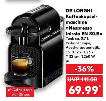 Kaufland DE'LONGHI Kaffeekapselmaschine >>Nespresso Inissia EN 80.B<< Angebot