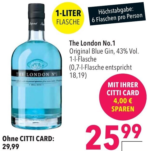 CITTI Markt The London No.1 Original Blue Gin 1-L-Flasche Angebot