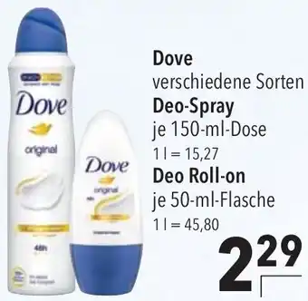 CITTI Markt Dove Deo-Spray 150 ml oder Deo Roll-on 50 ml Flasche Angebot