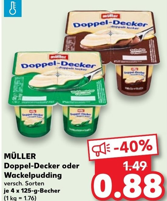 Kaufland müller Doppel-Decker oder Wackelpudding je 4 x 125-g-Becher (1 kg = 1.76) Angebot