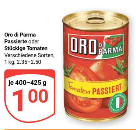 Globus Oro di Parma Passierte oder Stückige Tomaten Verschiedene Sorten, 400-425g Angebot