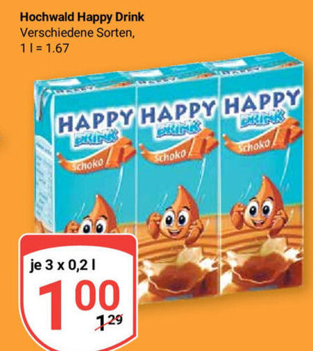 Globus Hochwald Happy Drink 3*200ml Angebot