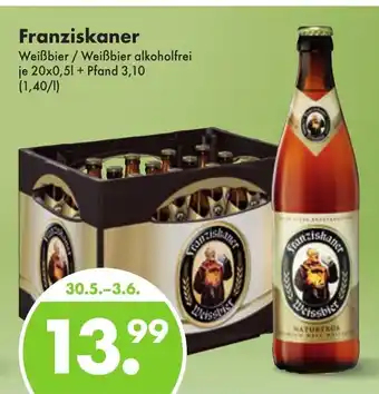 Trink und Spare Franziskaner Weißbier/ Weißbier alkoholfrei je 20x0,5l Angebot