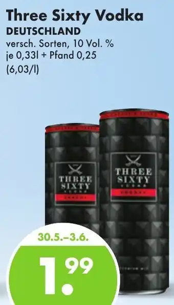 Trink und Spare Three Sixty Vodka 330ml Angebot