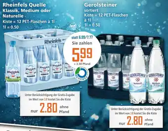 Klaas und Kock Rheinfels Quelle Klassik, Medium oder Naturelle oder Gerolsteiner 12x1L Angebot