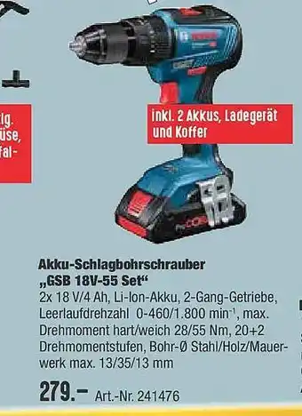 Hellweg Akku-schalgbohrschrauber „gsb 18v-55 Set” Angebot